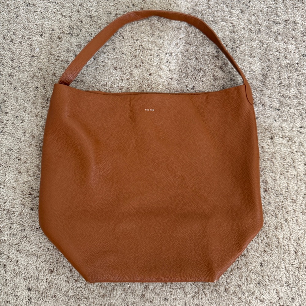 THE ROW NS Park Tote Bag Cognac Grained Leather Shoulder Brown Luxury Medium